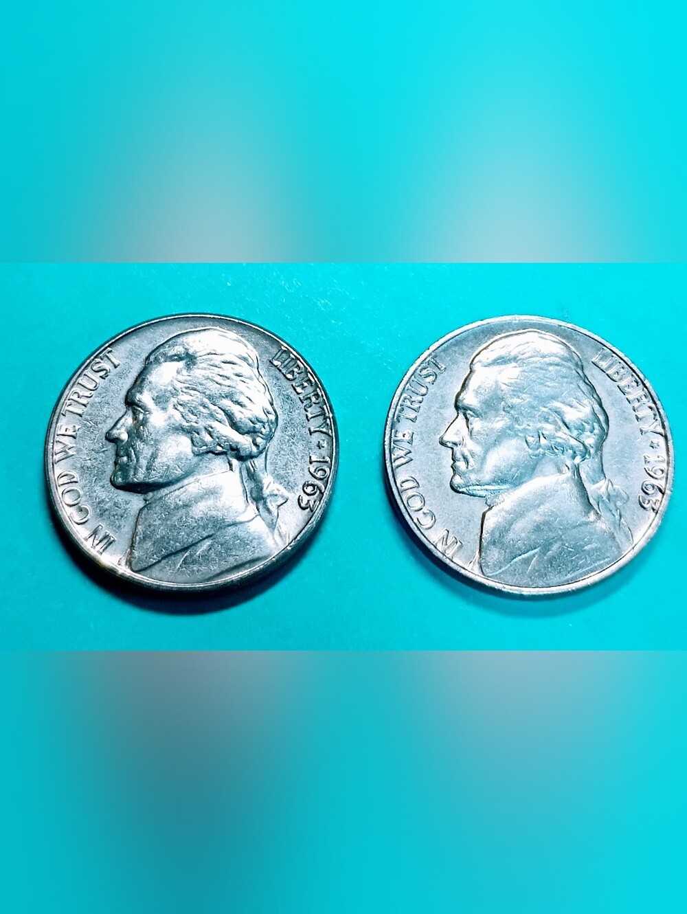 1963-D/P Uncirculated Jefferson Nickels Set Of 2, From US Mint Roll. #0791pm.